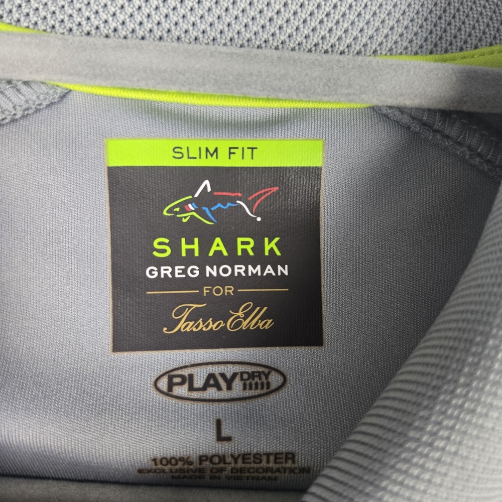 Shark by Greg Norman for Tasso Elba Gray & Lime Green Polo Size Large Snaps - Picture 6 of 10